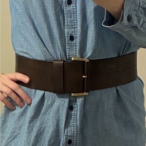 Womens Brown Leather wide square buckle Belt